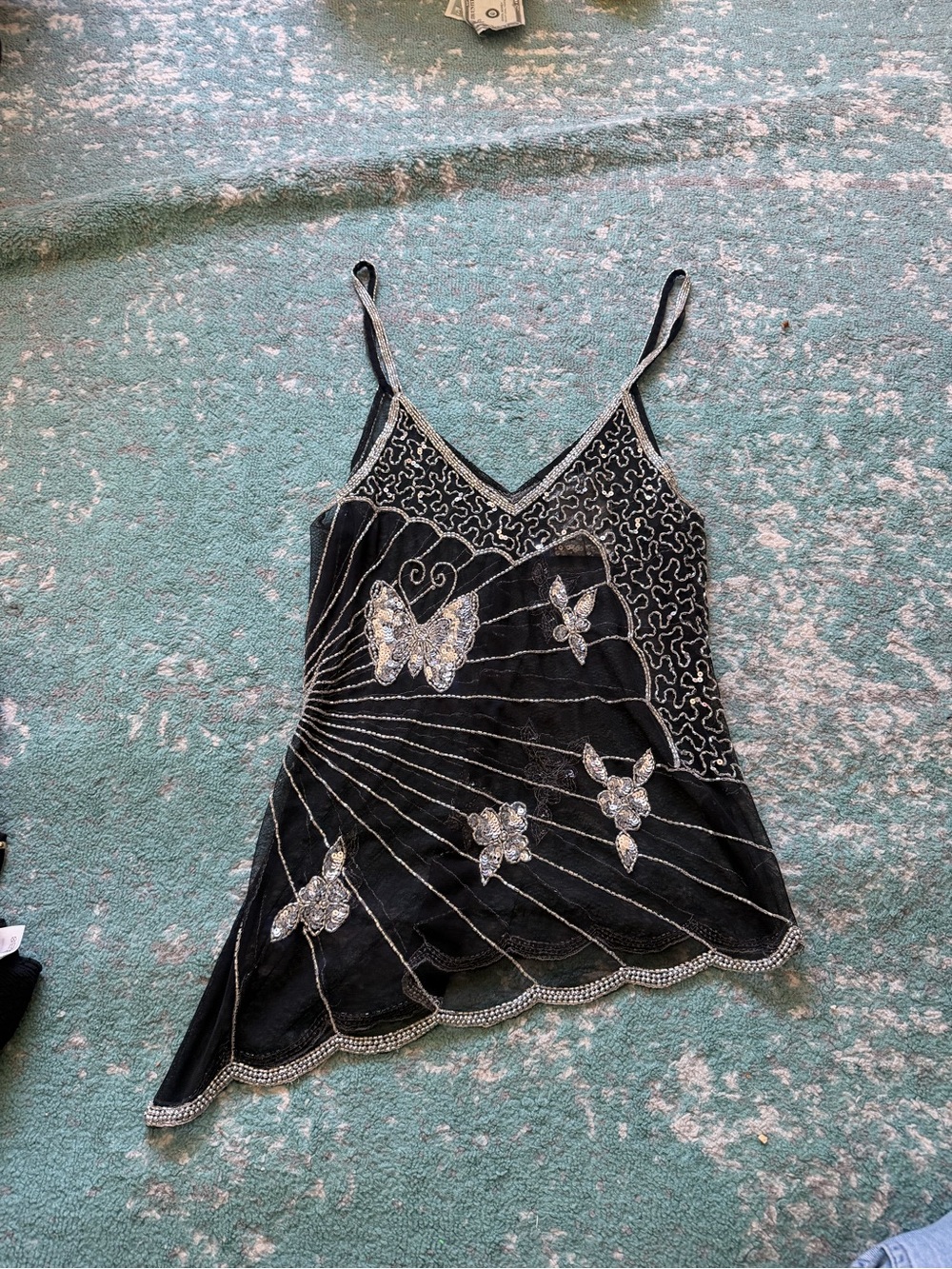 Black Embellished Butterfly Lace Cami Tank Top